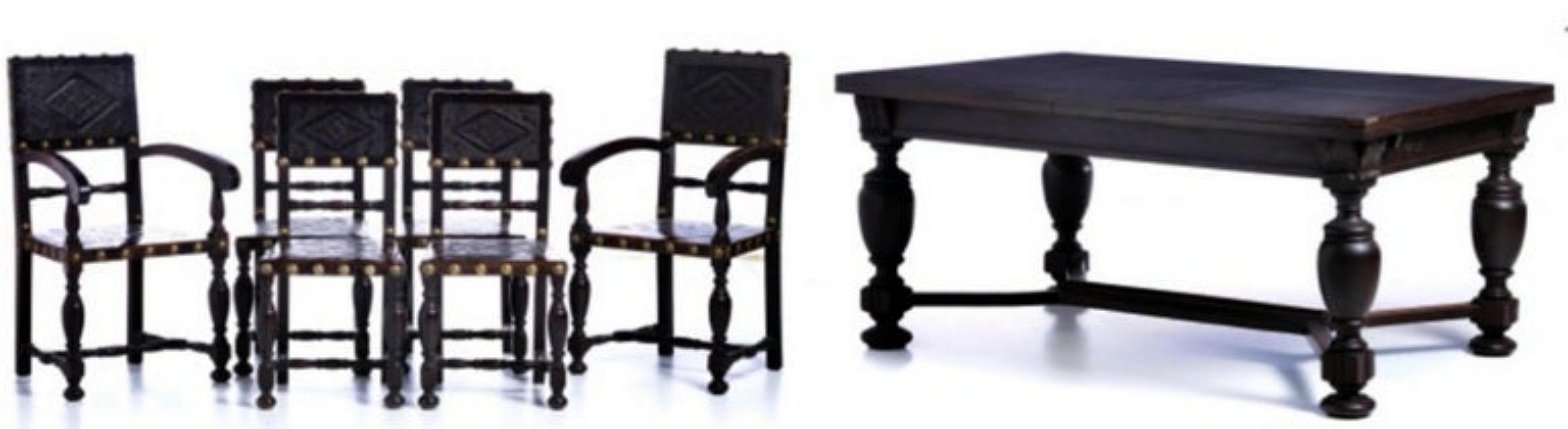 Muebles de comedor
Portugués, desde principios del siglo XX
en madera de castaño, compuesto por: Vajilla, dos Esquinas, diez Sillas, dos Sillones y Aparador. Pequeños defectos. Dimensiones: (más grande) 226 x 186 x 55 cm.
muy buen estado.