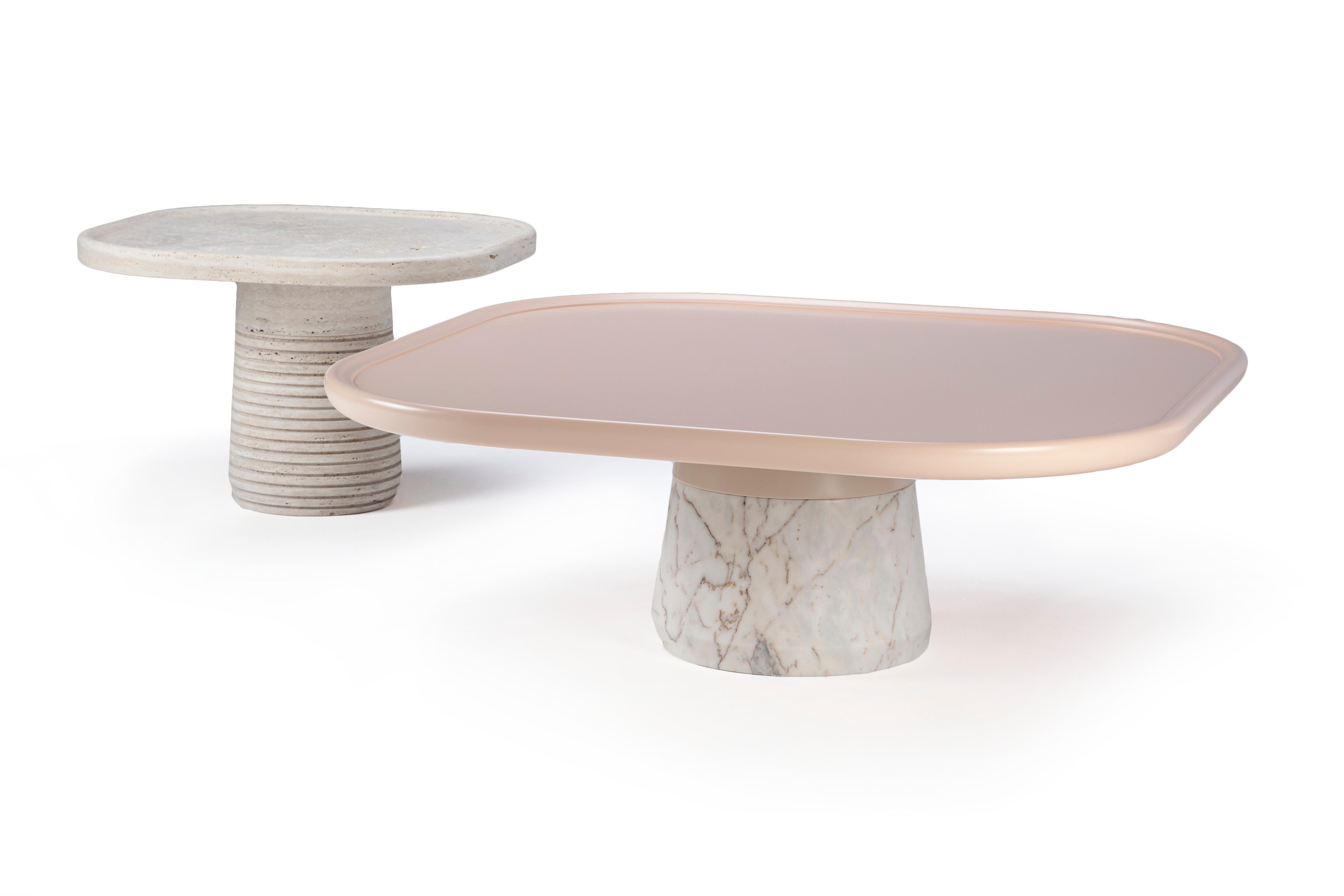 Brutalist Portuguese Dining Table Poppy in Beige Natural Travertino Stone by Mambo For Sale