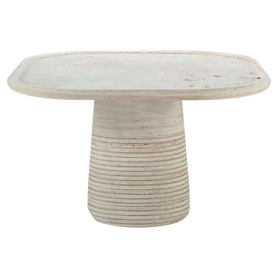 Portuguese Dining Table Poppy in Beige Natural Travertino Stone by Mambo For Sale