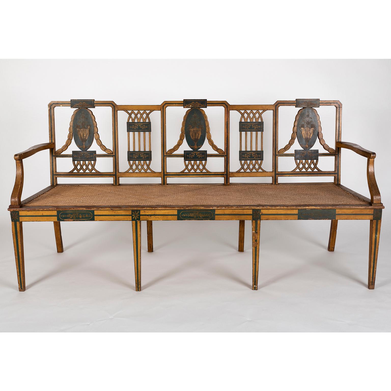 19th Century Portuguese Dona Maria Style Room Set, Painted Wood and Canned Seats For Sale