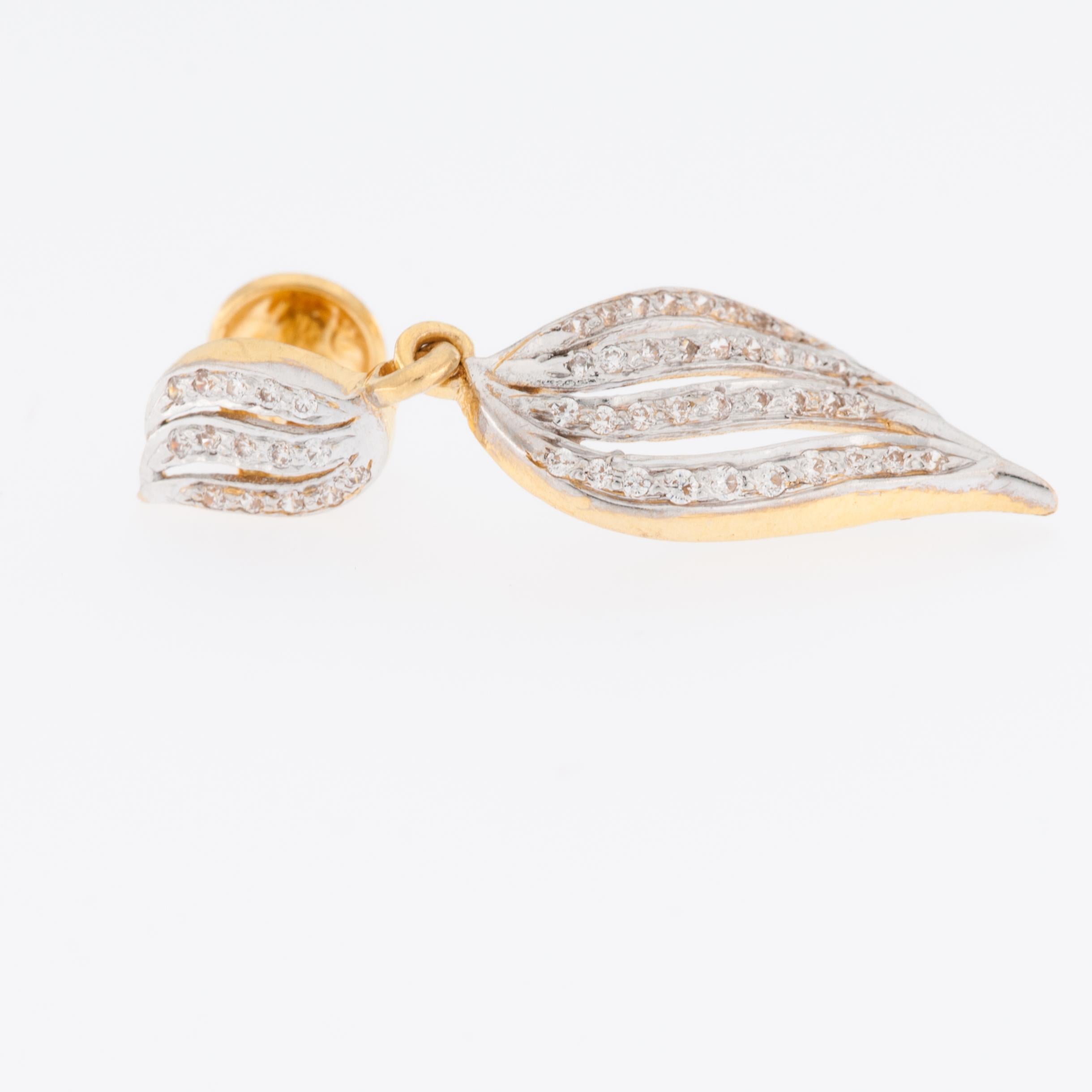 Artisan Portuguese Drop Wings Earrings 22kt Gold with Diamonds For Sale