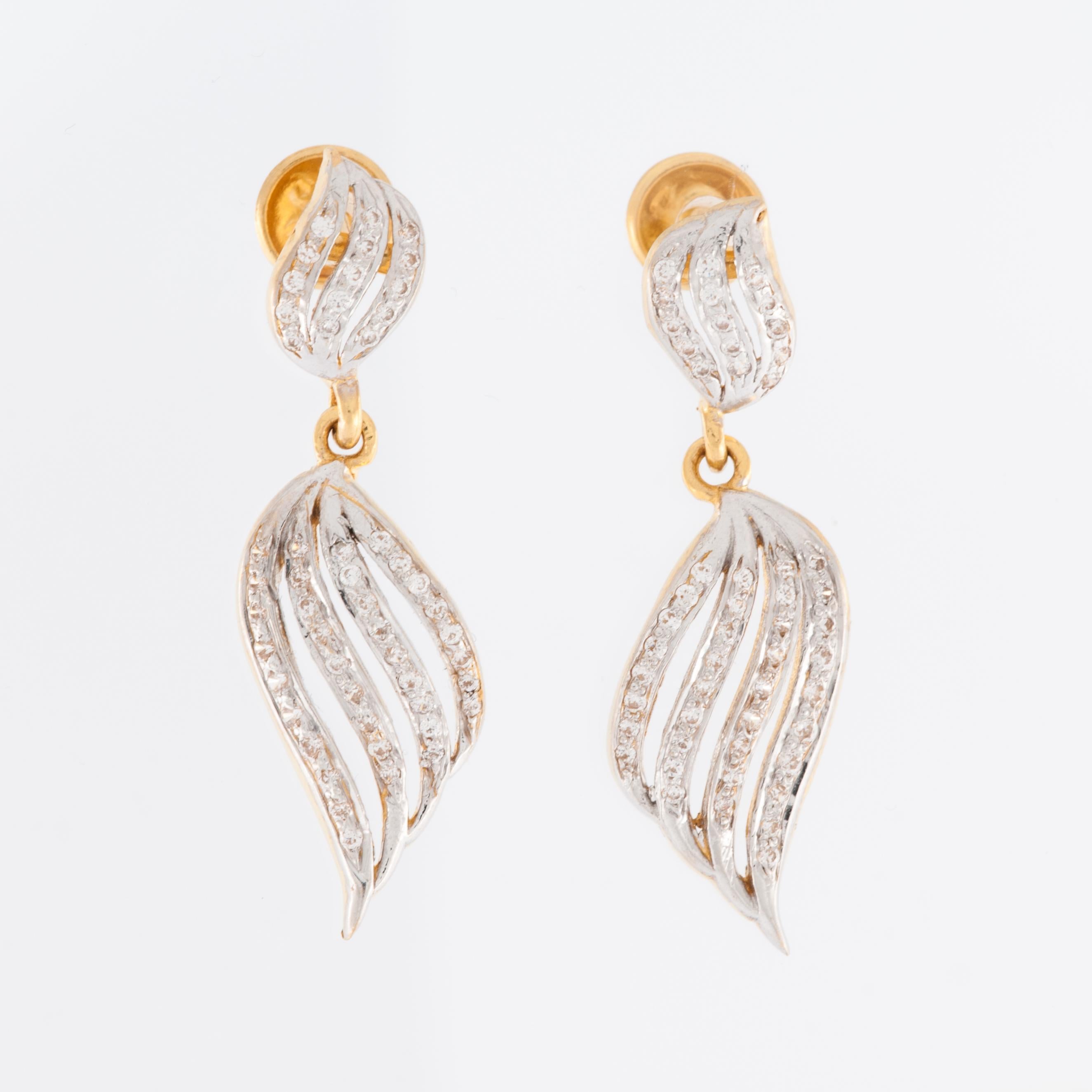 Brilliant Cut Portuguese Drop Wings Earrings 22kt Gold with Diamonds For Sale