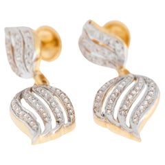 Boucles d'oreilles portugaises pendantes en or 22 carats avec diamants