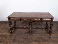 Portuguese Early 19th Century Baroque Style Walnut Writing Table with Drawers