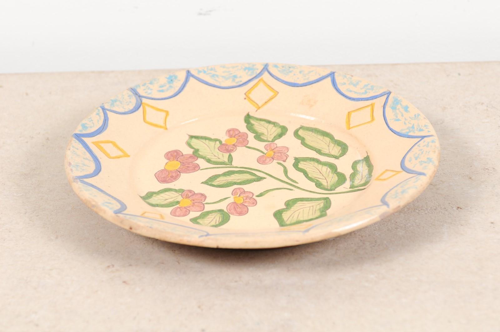 Portuguese Early 20th Century Painted Clay Floral Plate from Sao Pedro do Corval 4