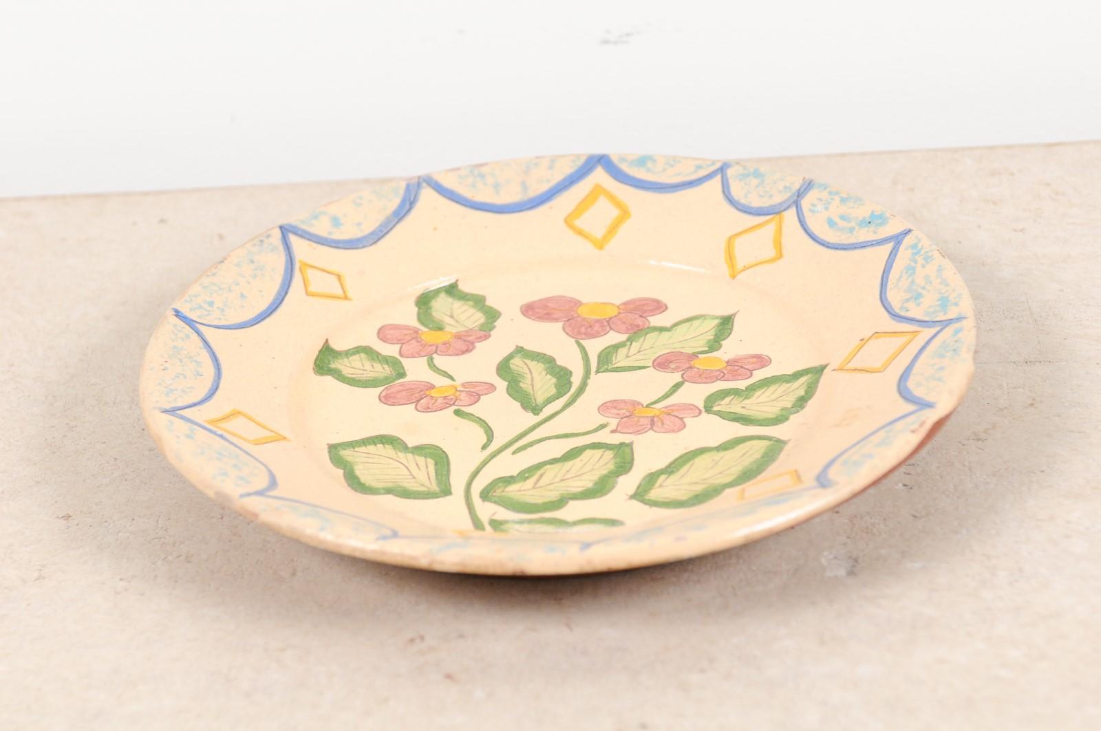 Portuguese Early 20th Century Painted Clay Floral Plate from Sao Pedro do Corval 5