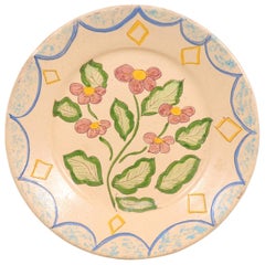 Portuguese Early 20th Century Painted Clay Floral Plate from Sao Pedro do Corval