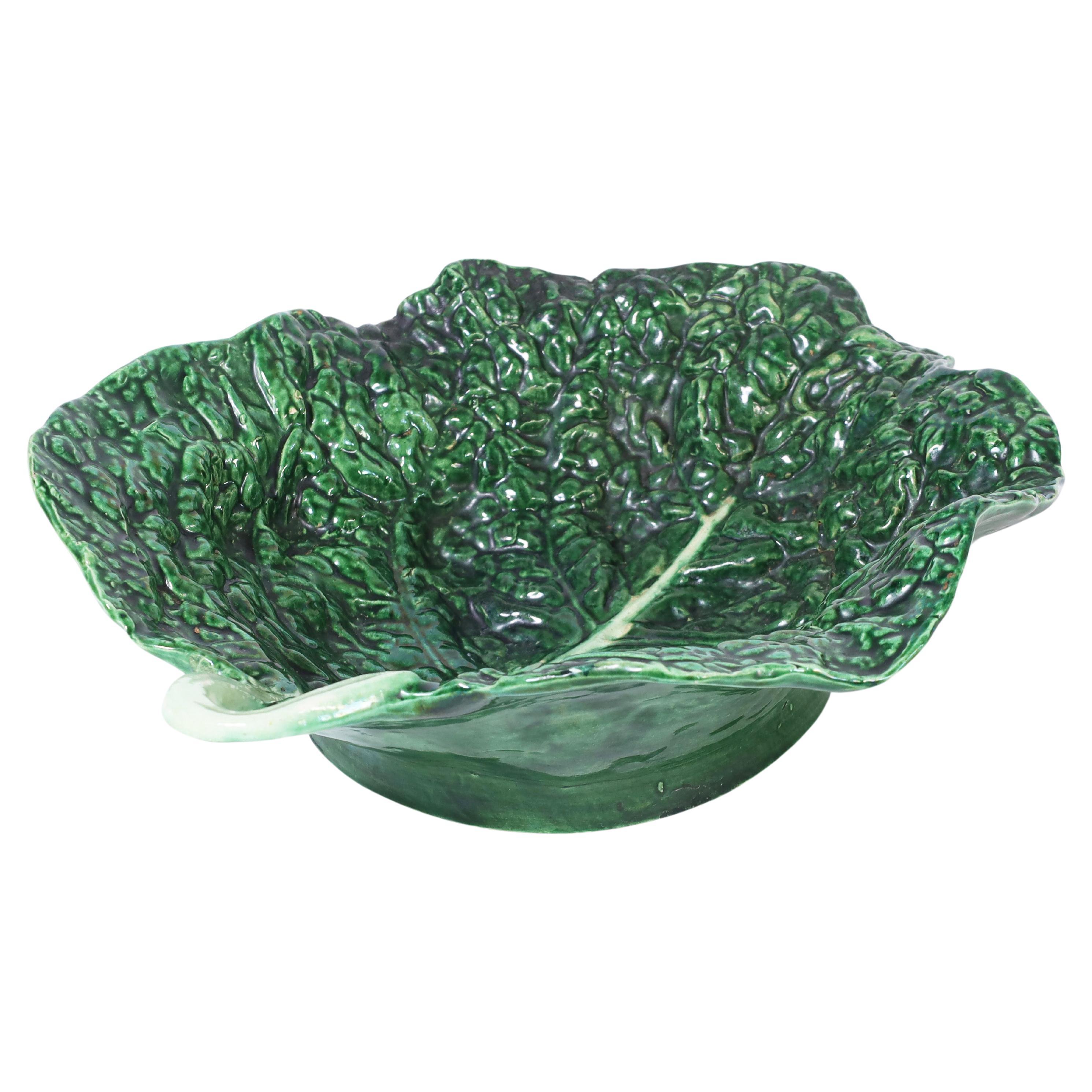 Portuguese Earthenware Cabbage Leaf Bowl For Sale