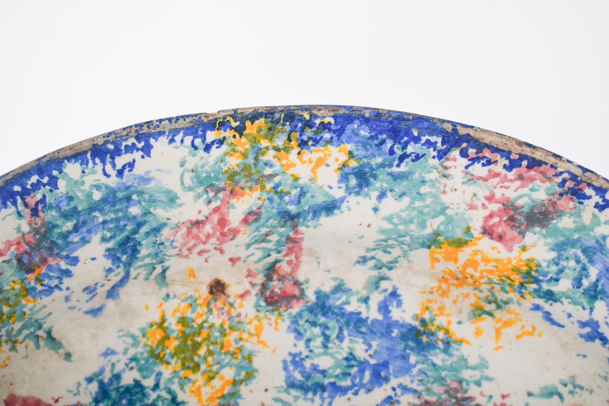 Mid-Century Modern Portuguese Earthenware Platter Polychrome Decoration For Sale