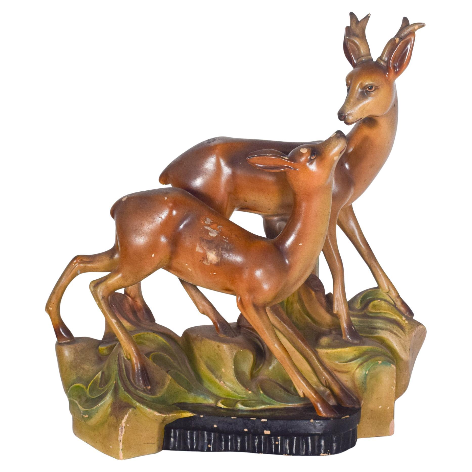 Portugiesische Steingutskulptur aus Steingut, die zwei Gazelles darstellt