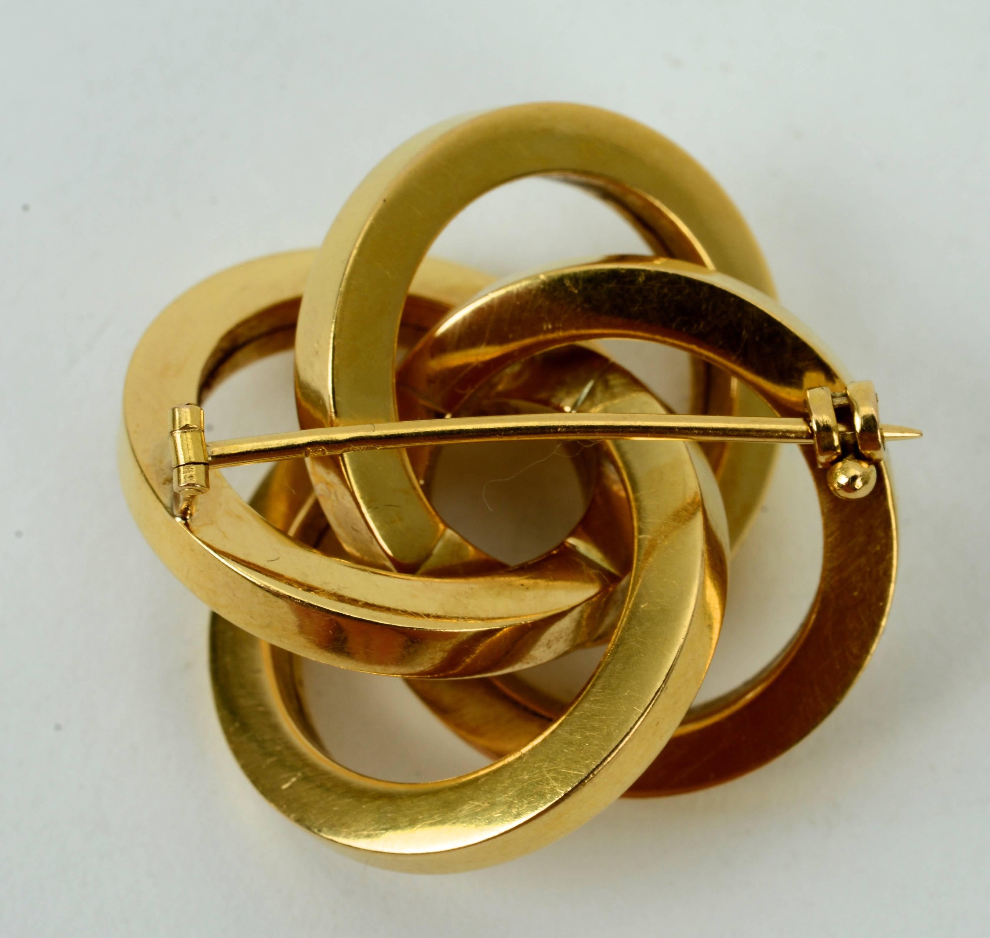 This Rare, Elaborate Portuguese Lover's Knot Pin is Mid 20th C, 19.2K Gold. The Portuguese used a 