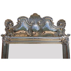 Portuguese Embossed Alpaca Silver Mirror Frame with a Seashell & Peacock Design