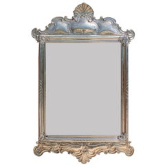 Vintage Portuguese Embossed Alpaca Silver Mirror Frame with a Seashell & Peacock Design