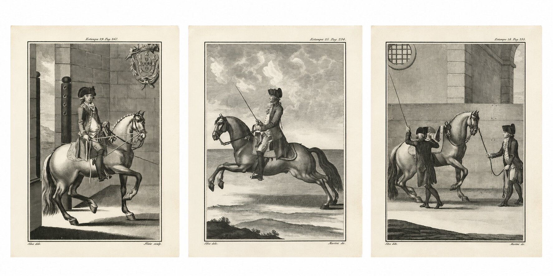Grabados portugueses de adiestramiento ecuestre - Equitación barroca, 1790