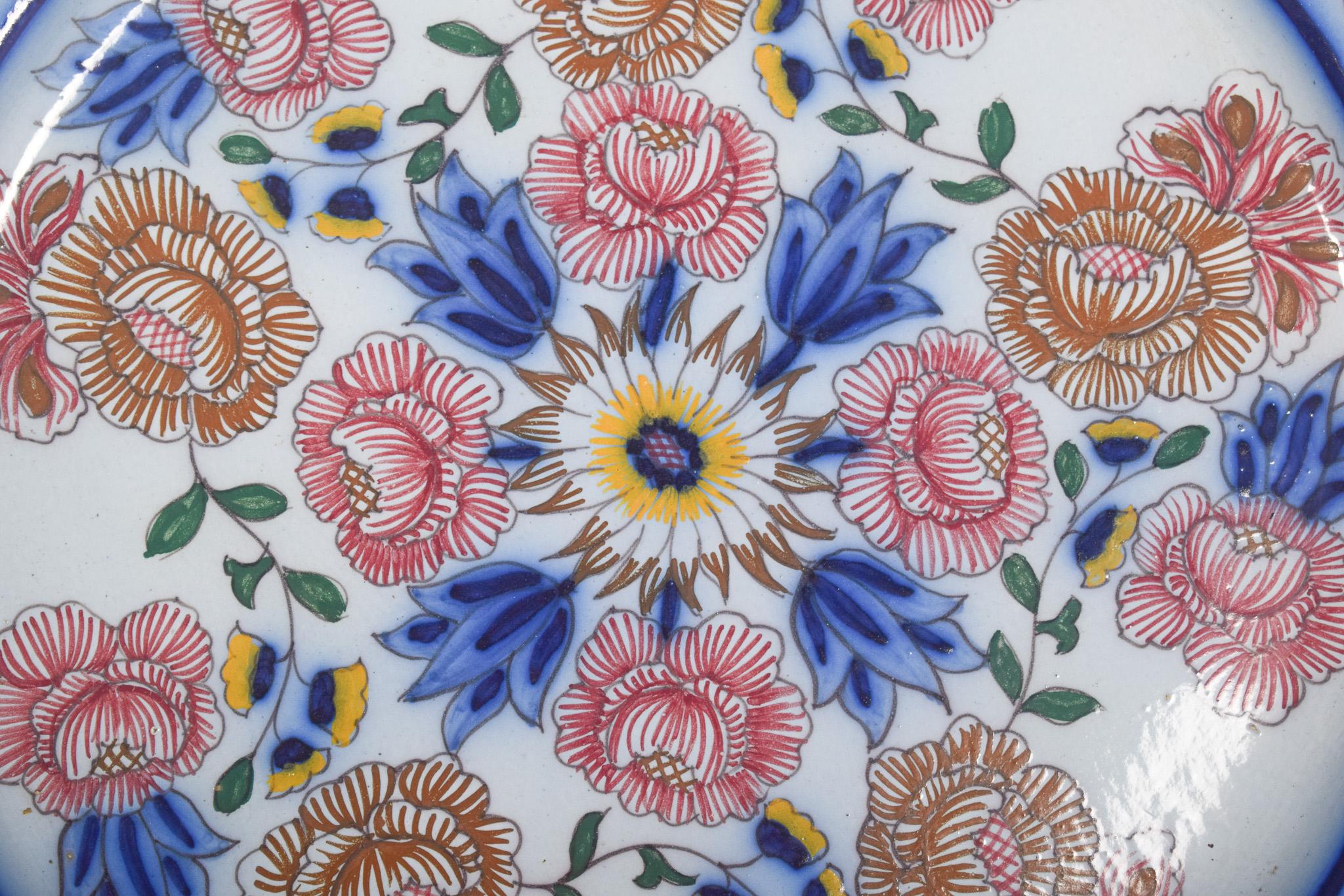20th Century Portuguese Faience Plate from Coimbra Polychrome Decoration For Sale