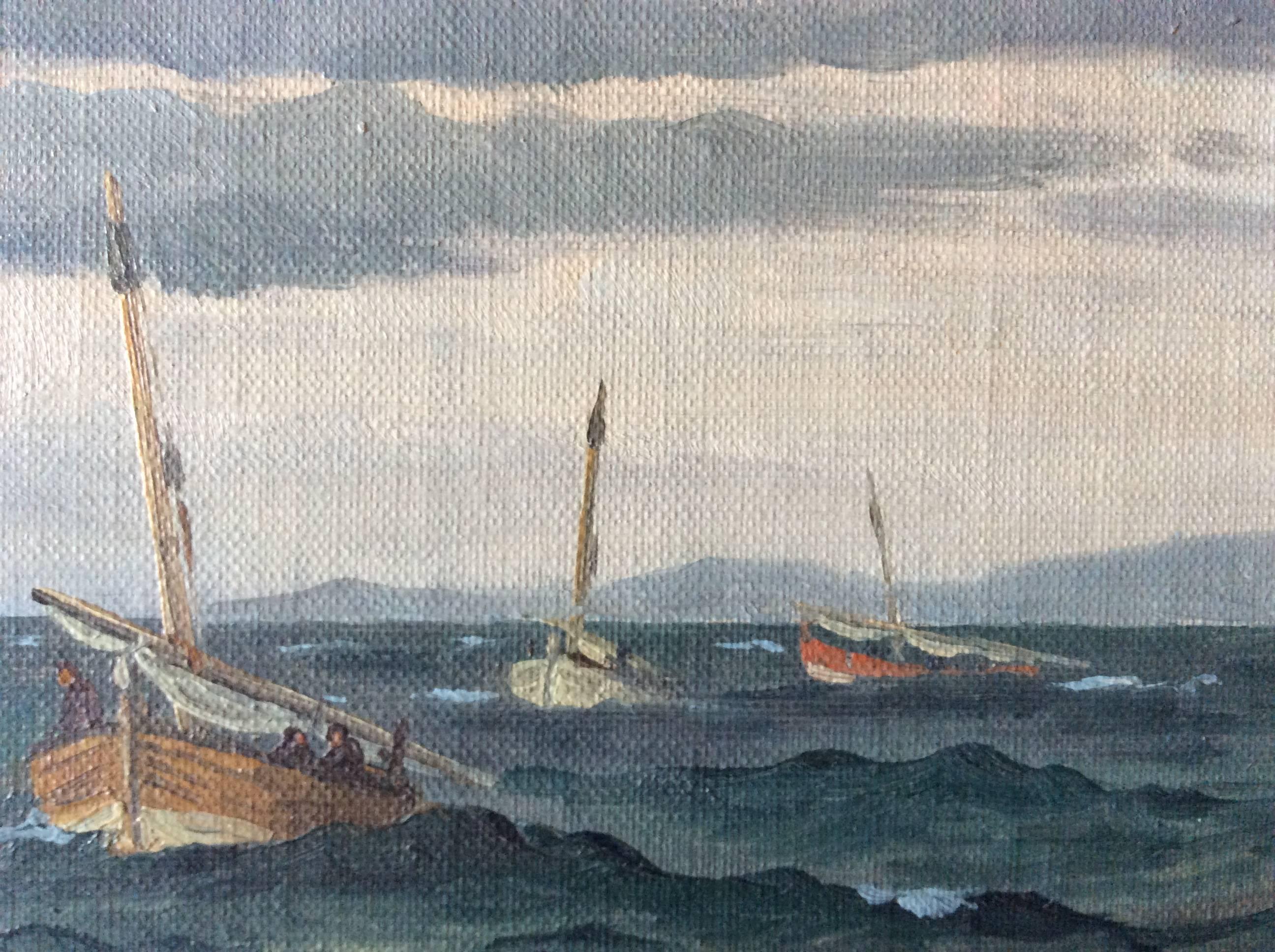 Hand-Painted Portuguese Fishermen with the Coast of Portugal For Sale