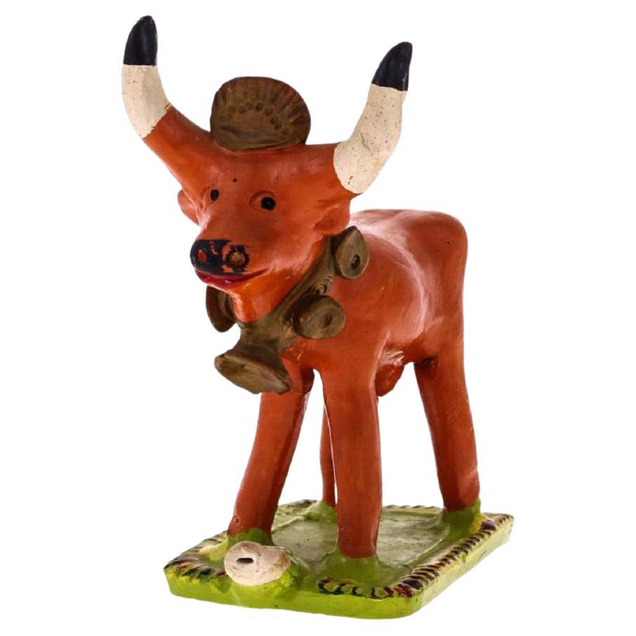 Cow Whistle aus Terrakotta in portugiesischer Volkskunst, Weihnachtsnativity-Szene, Figur im Angebot