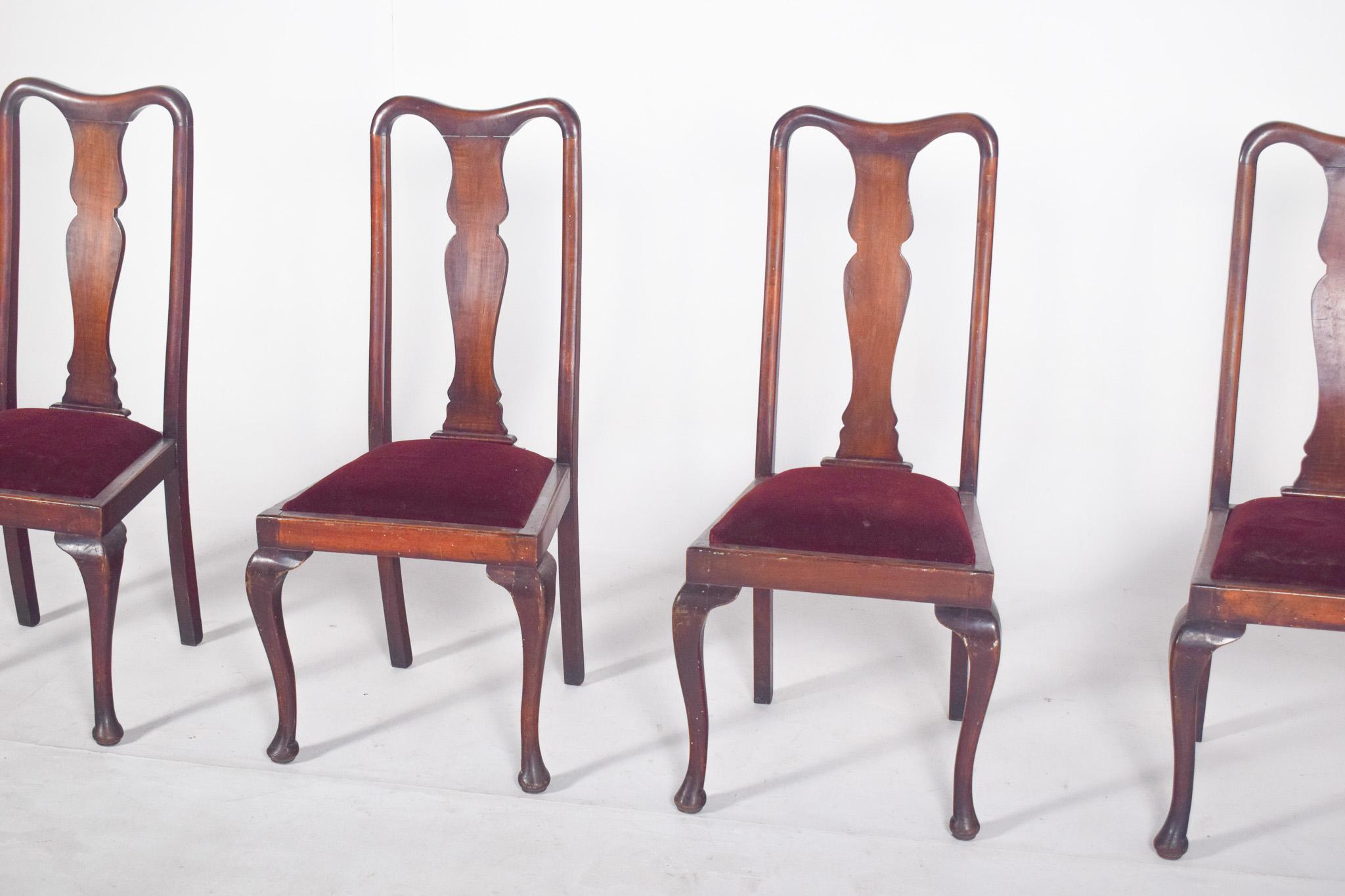 Art déco Portuguese Four Queen Anne Dining Chairs (Chaises à manger Queen Anne) en vente