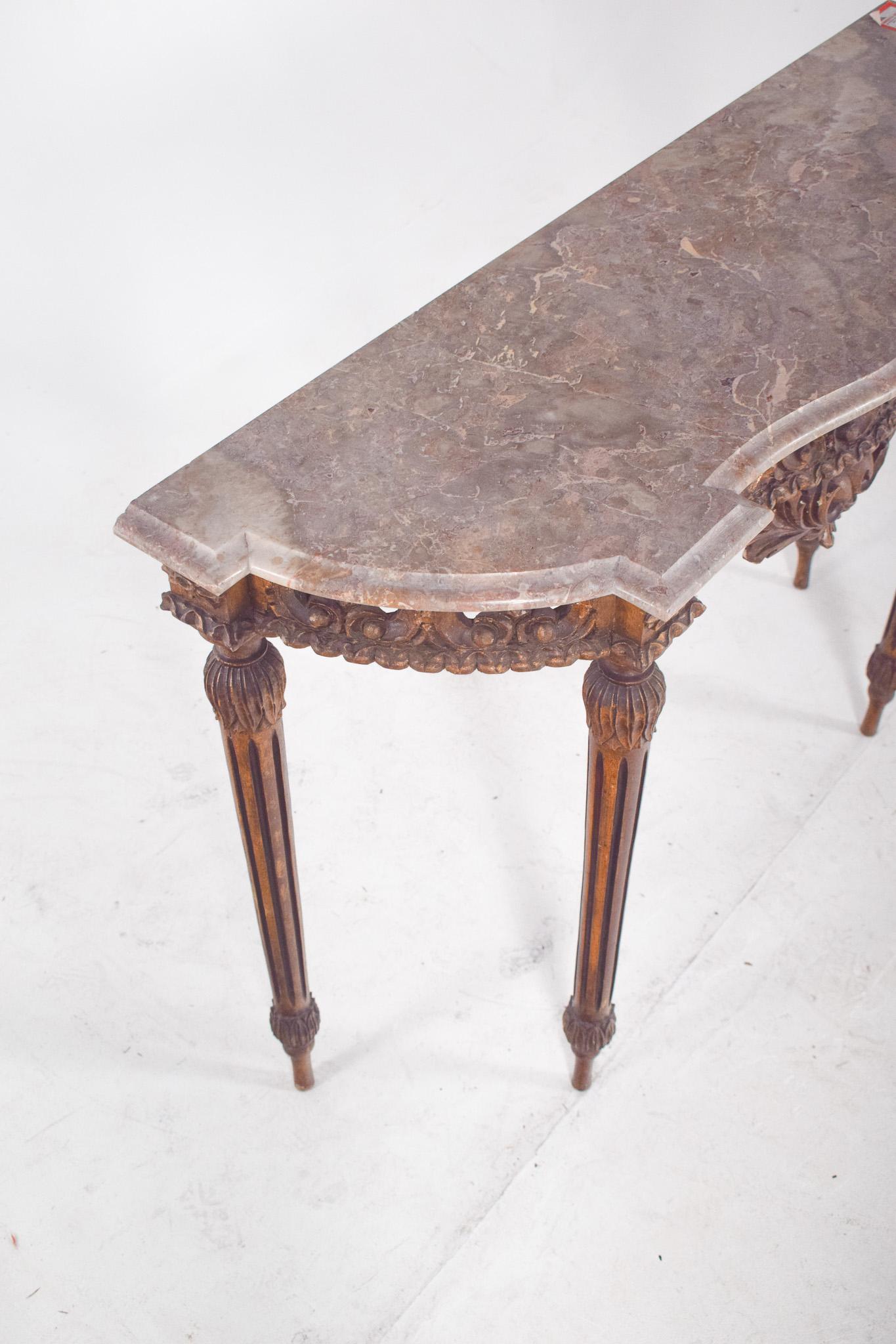Portuguese Gilded Carving Side Table with Marble Top For Sale 3