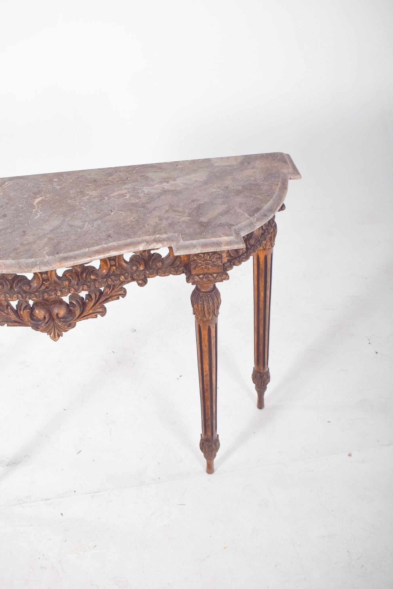Portuguese Gilded Carving Side Table with Marble Top For Sale 4