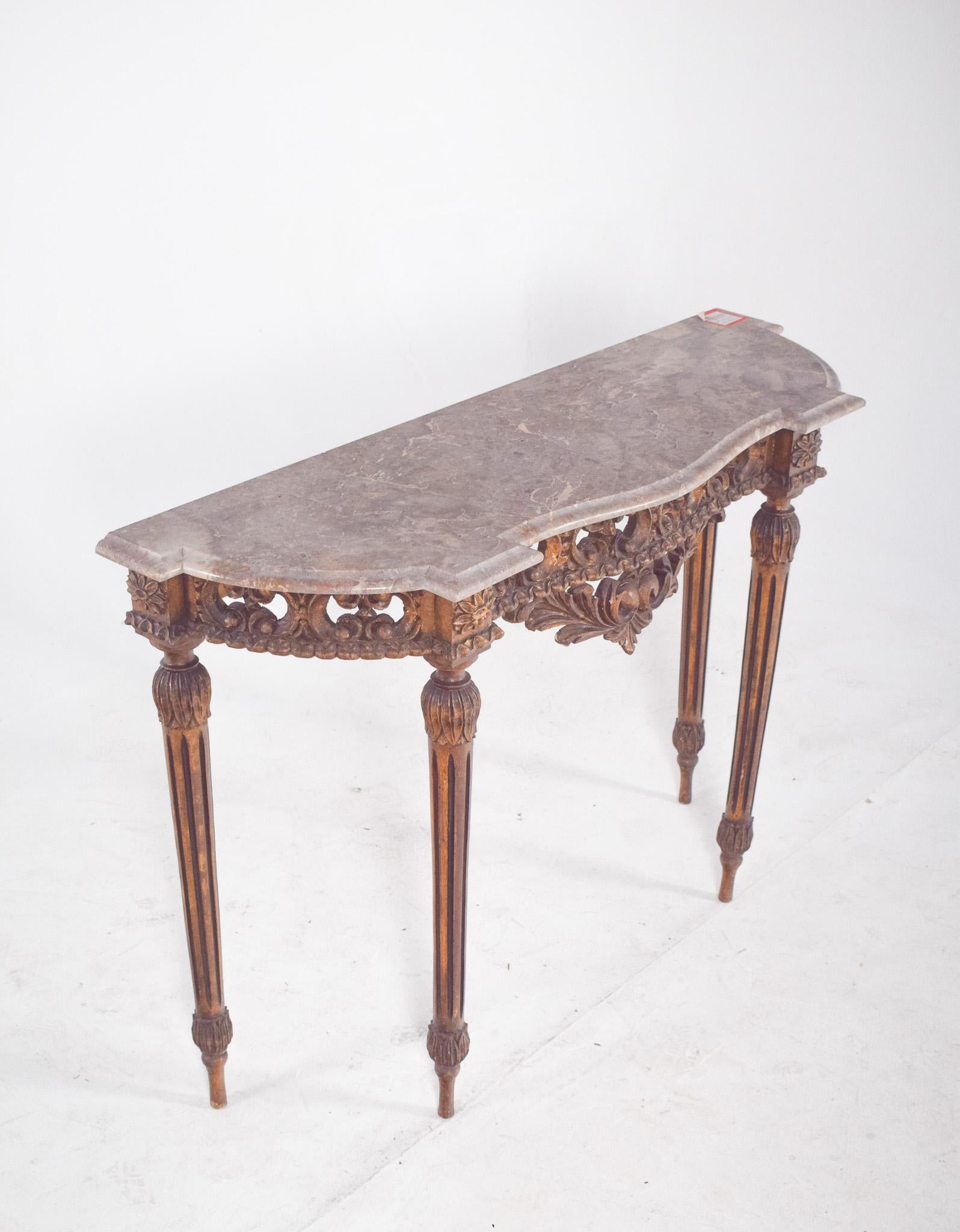 Portuguese Gilded Carving Side Table with Marble Top For Sale 5