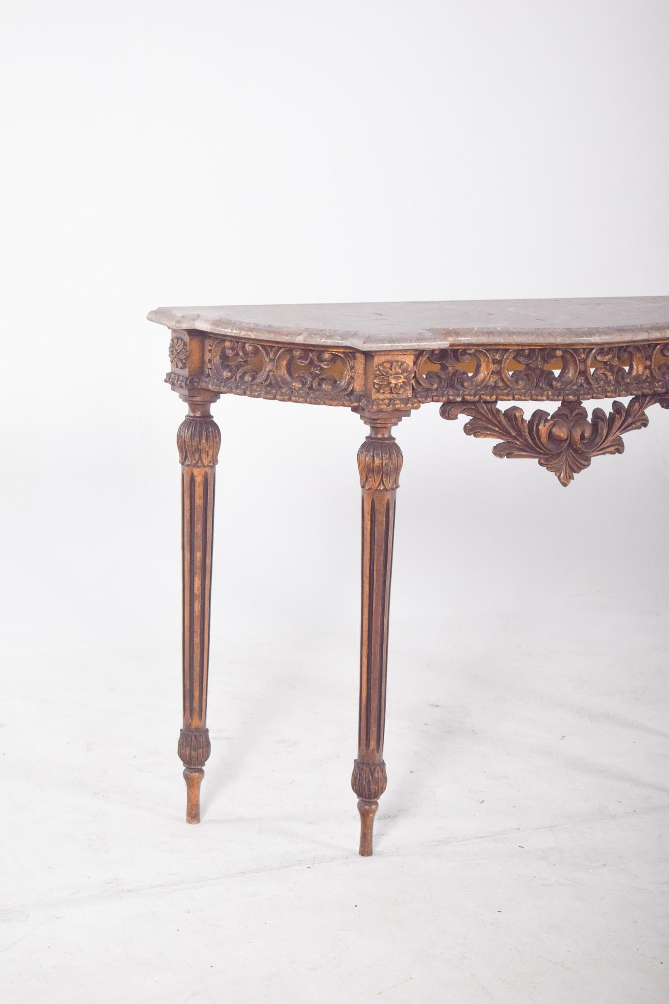 Modern Portuguese Gilded Carving Side Table with Marble Top For Sale