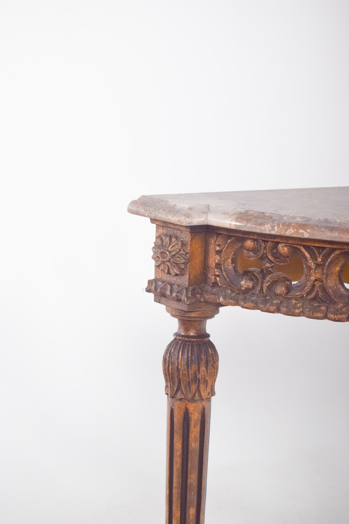 20th Century Portuguese Gilded Carving Side Table with Marble Top For Sale