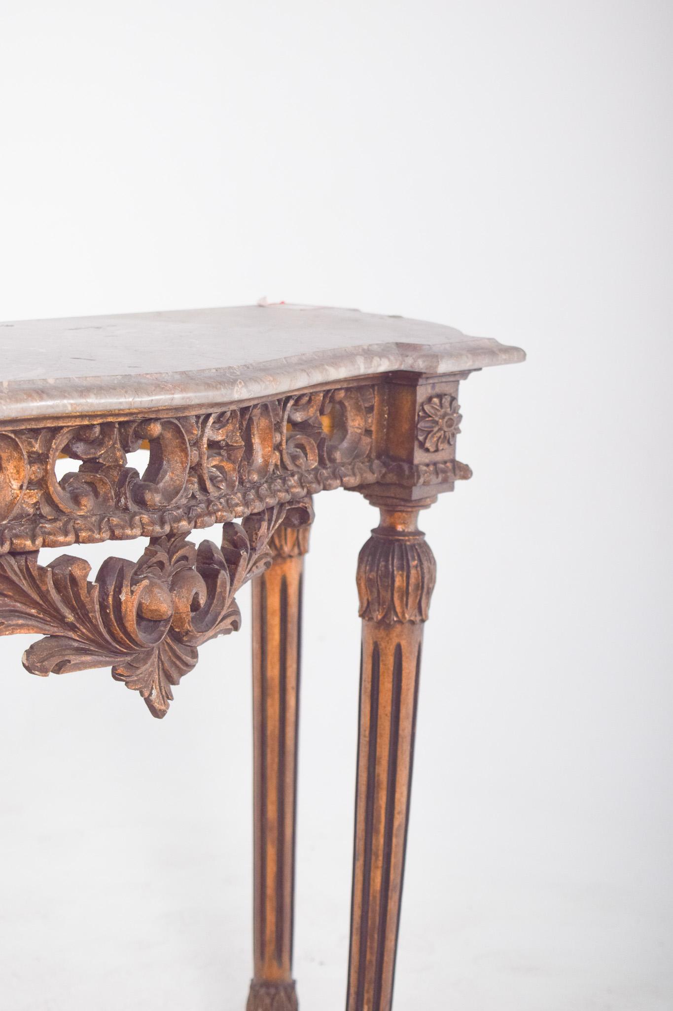 Portuguese Gilded Carving Side Table with Marble Top For Sale 2