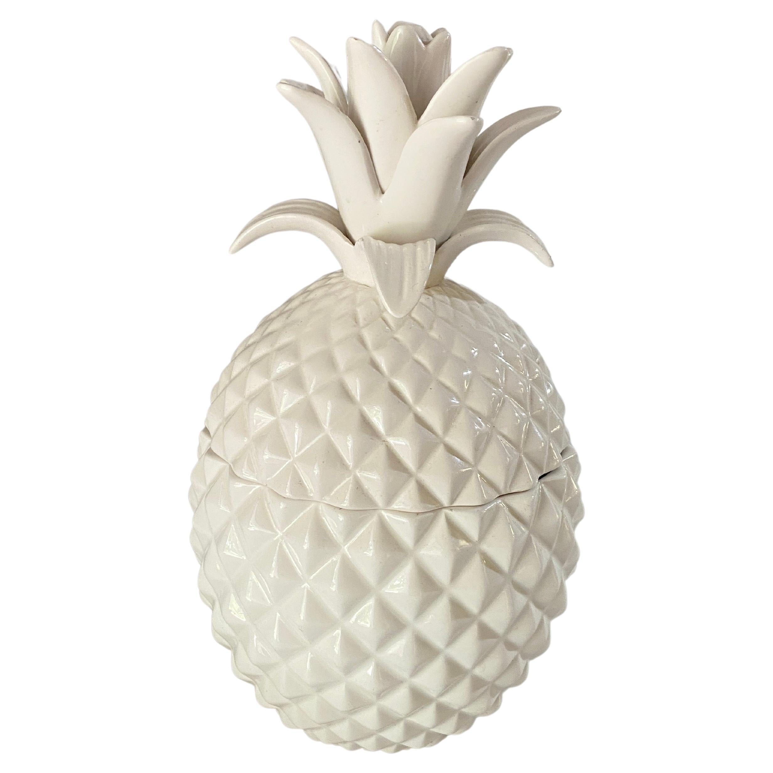 Portuguese Glazed Ceramic Pineapple Pot with Lid or Ice Bucket, 20th Century