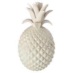 Olla de Piña de Cerámica Esmaltada Portuguesa con Tapa o Cubitera Siglo XX