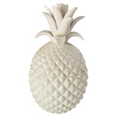 Pot à ananas en céramique émaillée portugaise avec couvercle ou seau à glaçure XXe siècle