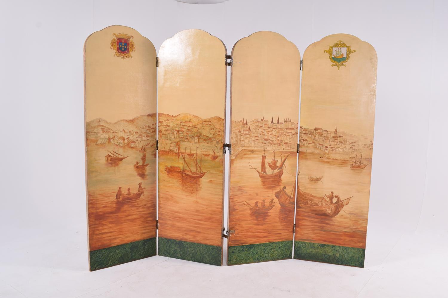 Hand-Painted Portuguese Hand Painted Dressing Screen For Sale