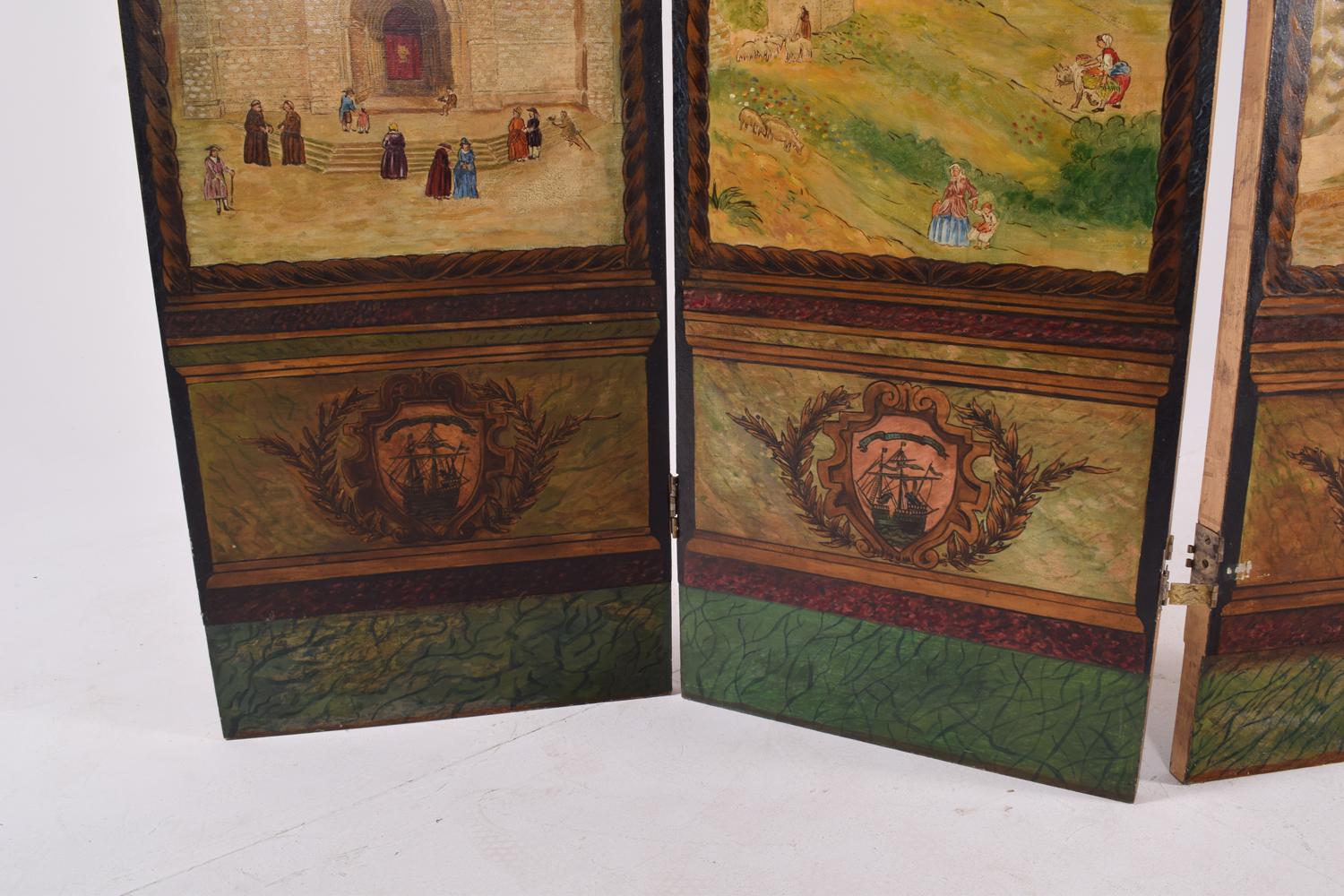 Hand-Painted Portuguese Hand Painted Dressing Screen For Sale