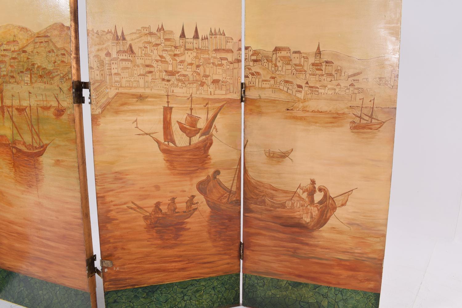 Wood Portuguese Hand Painted Dressing Screen For Sale