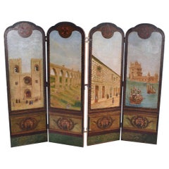 Antique Portuguese Hand Painted Dressing Screen