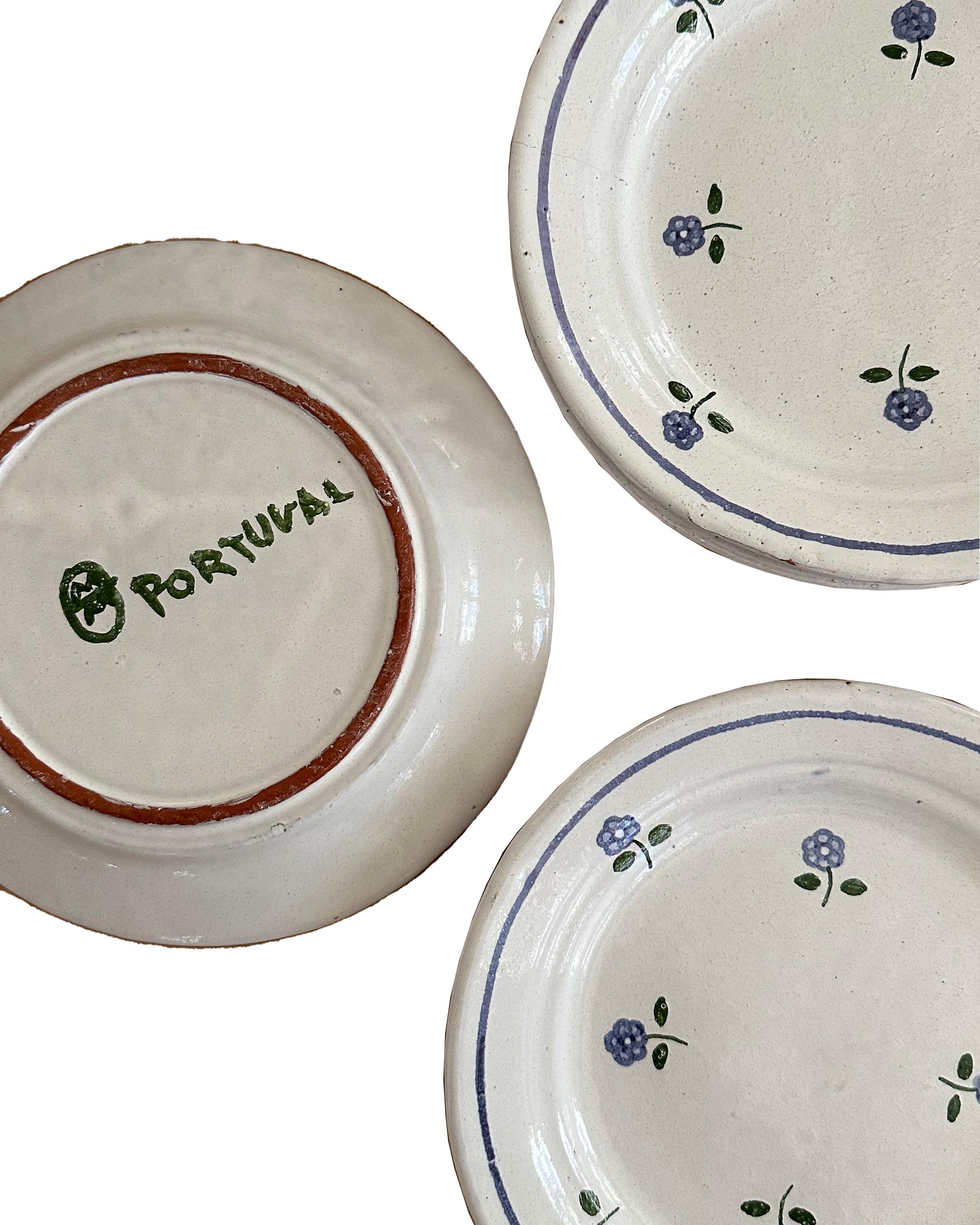 20th Century Portuguese Hand-Painted Floral Dessert Plates