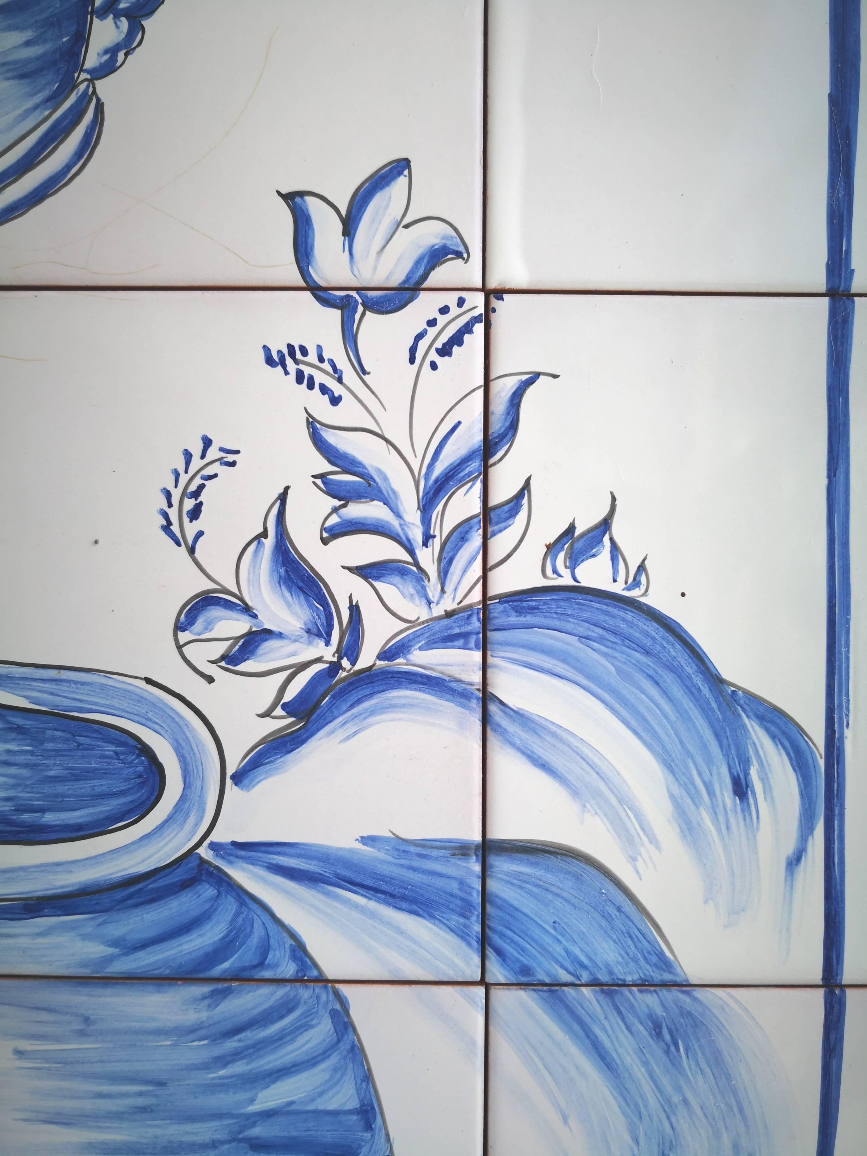 Portuguese Hand-Painted Glazed Ceramic Tile Panel In Good Condition In Marbella, ES