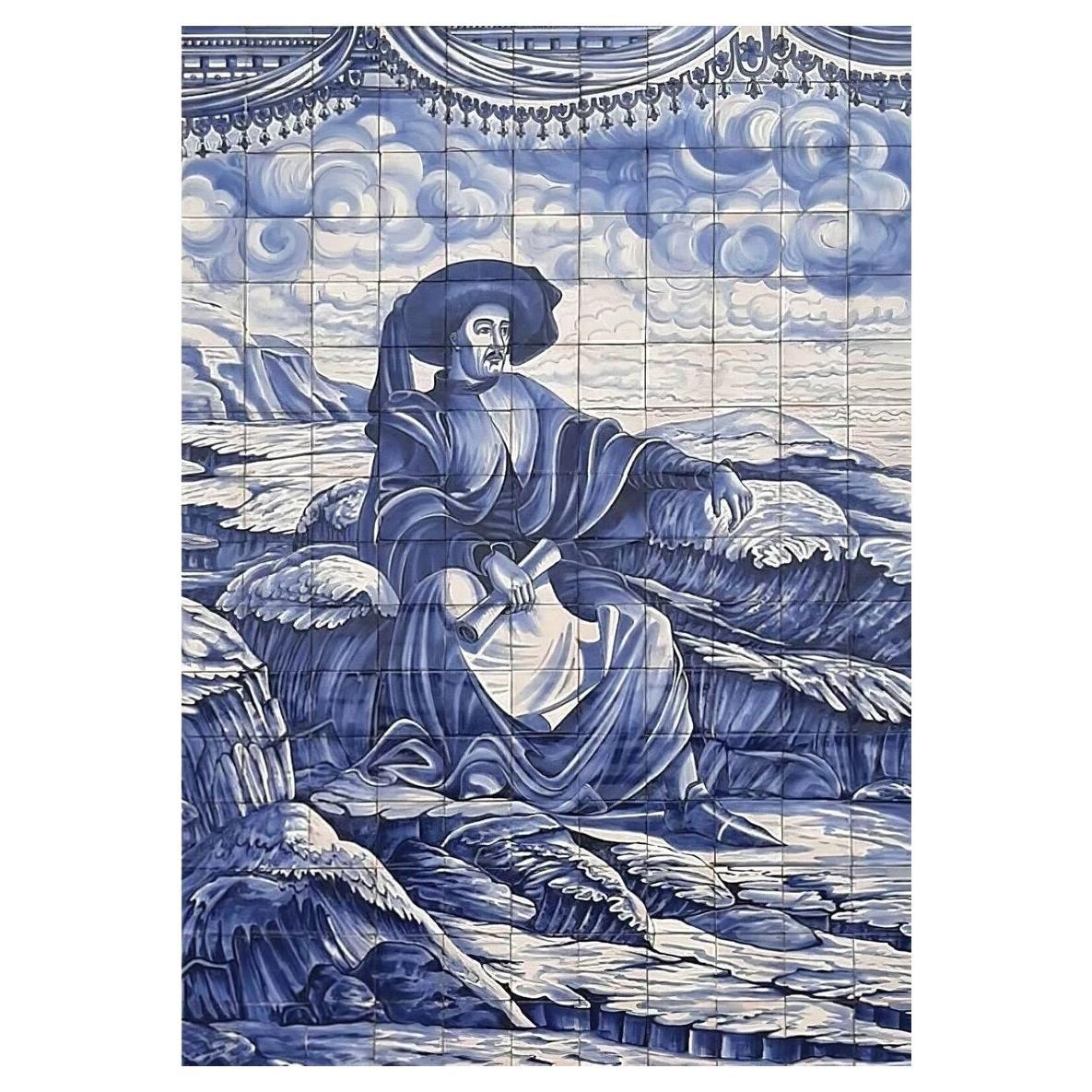Portuguese Hand Painted Tile Mural "Henry the Navigator" Signed by Artist