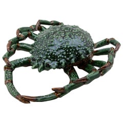 Portuguese Handmade Pallissy or Majolica Green Ceramic Spider Crab