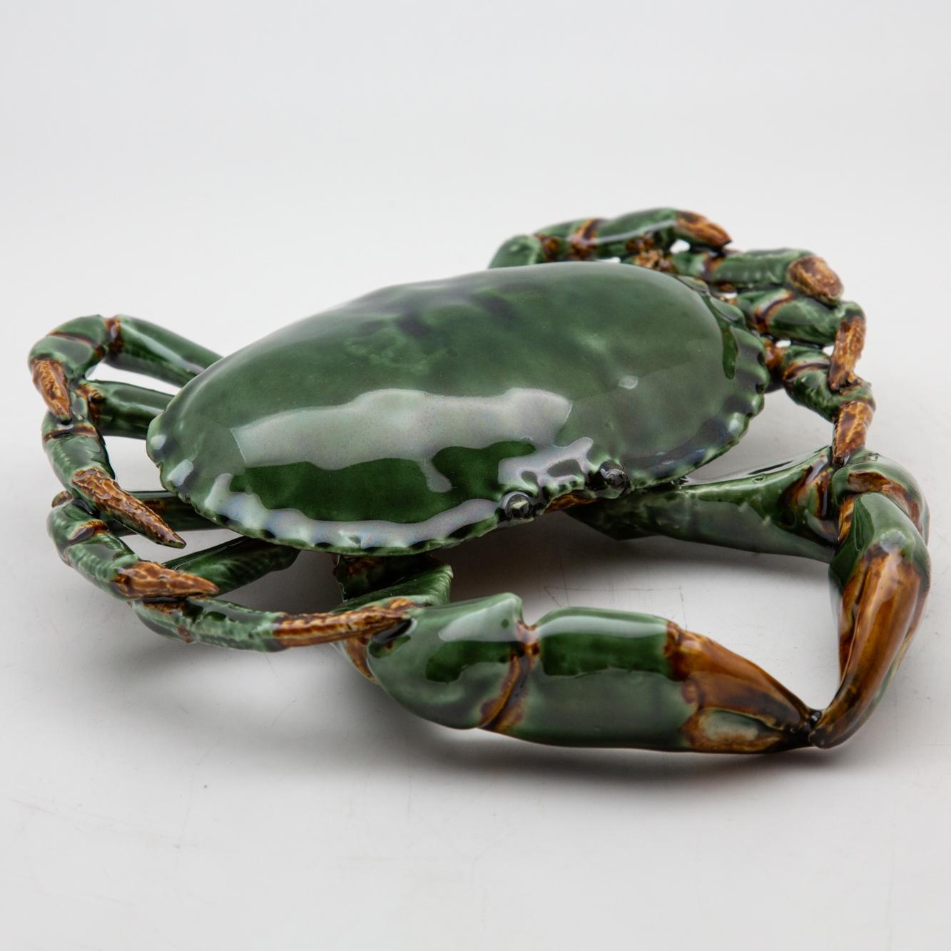 Portuguese Handmade Pallissy or Majollica Green Ceramic Crab 1