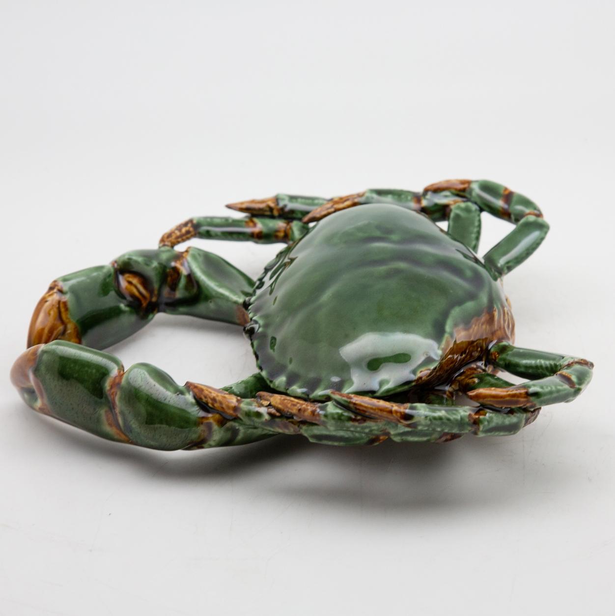 Portuguese Handmade Pallissy or Majollica Green Ceramic Crab 2
