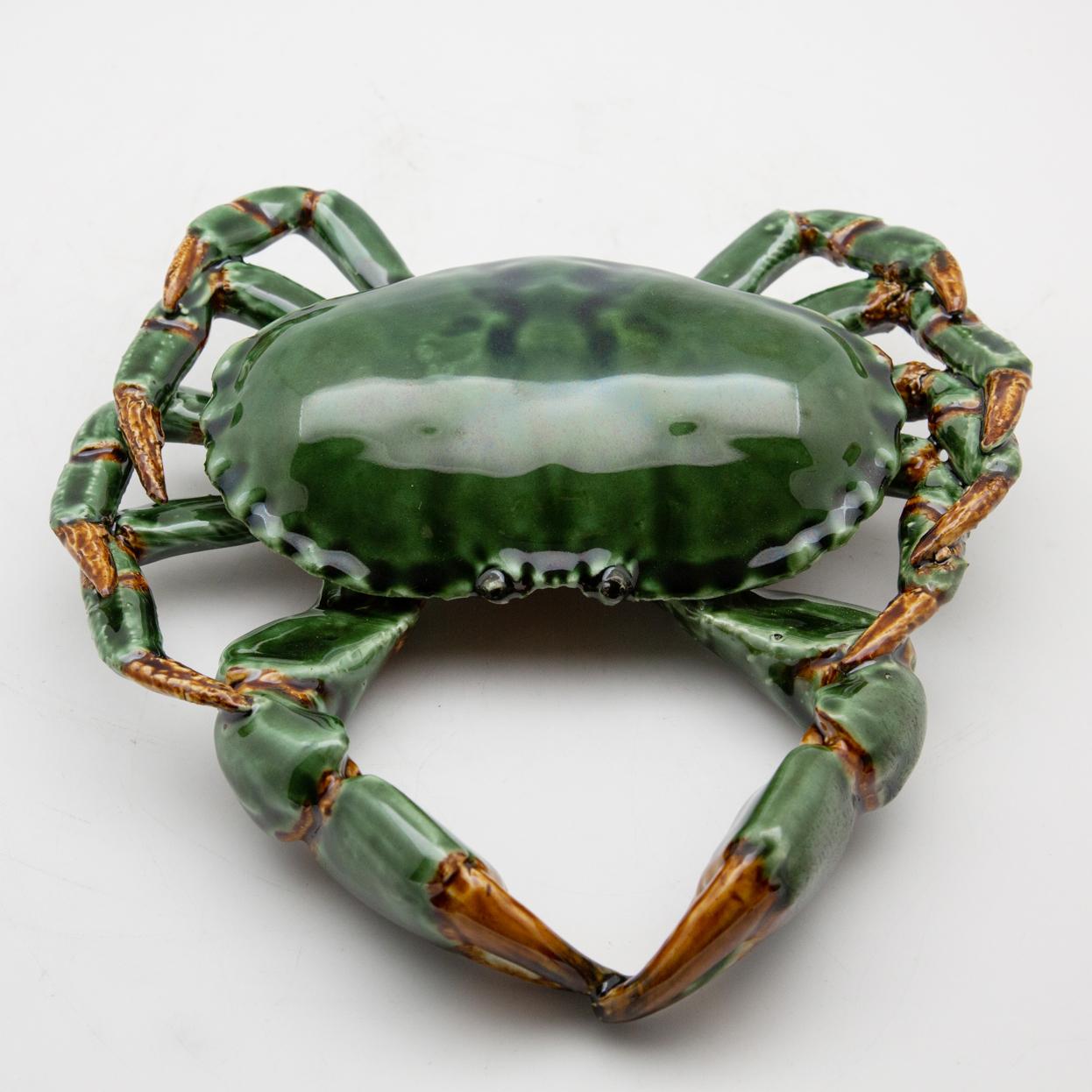 Portuguese Handmade Pallissy or Majollica Green Ceramic Crab 4