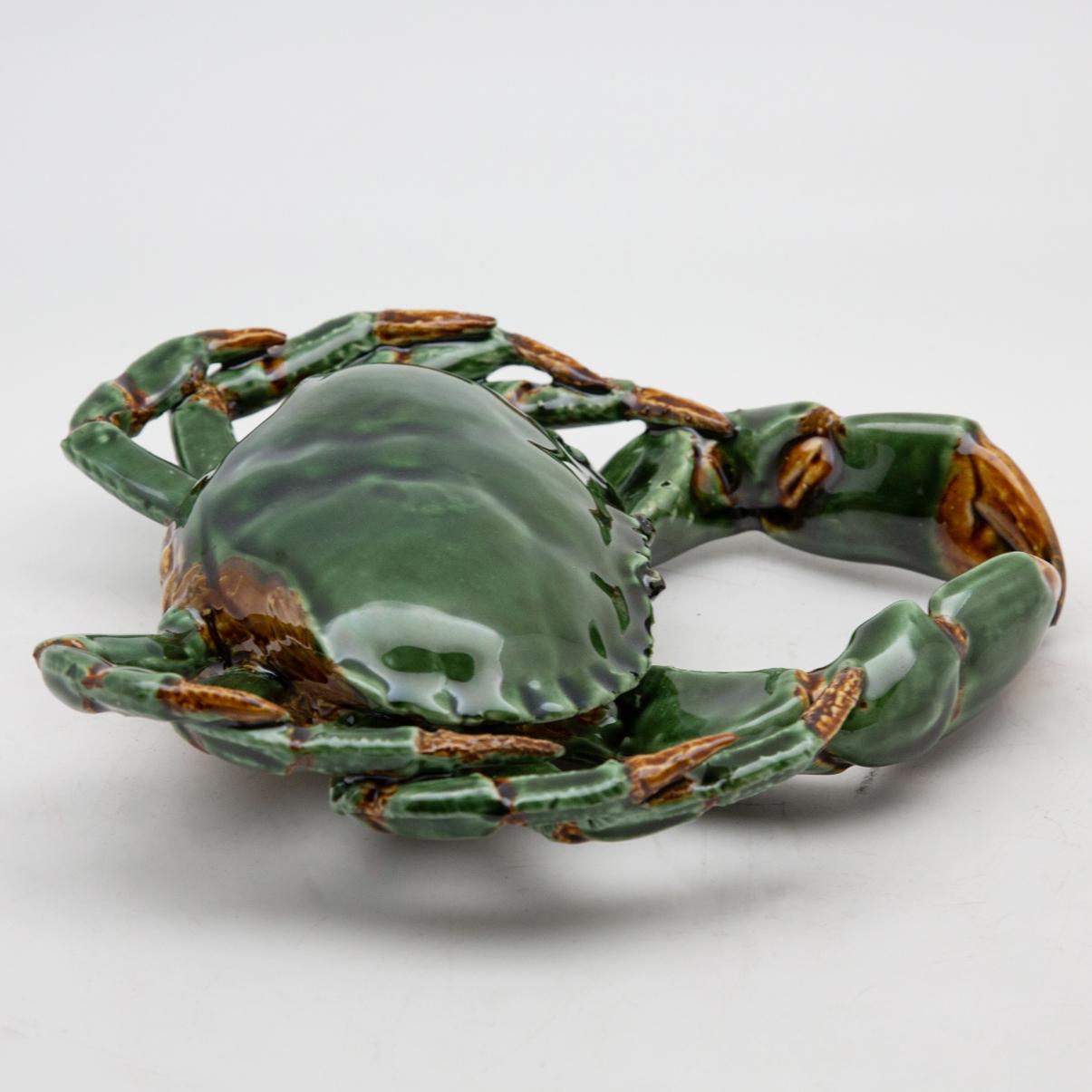 Portuguese Handmade Pallissy or Majollica Green Ceramic Crab 5