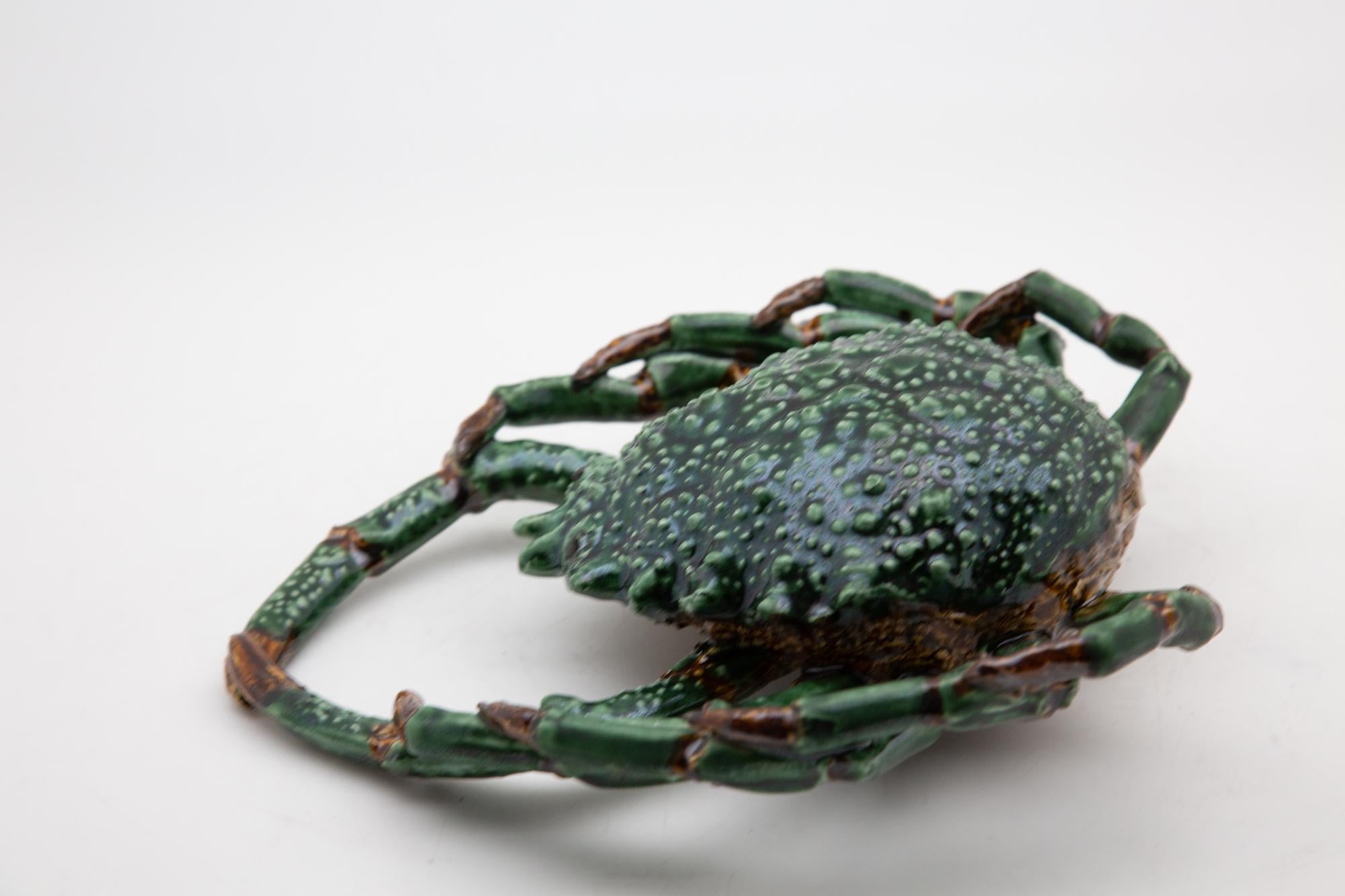 Portuguese Handmade Pallissy or Majolica Green Ceramic Spider Crab 3