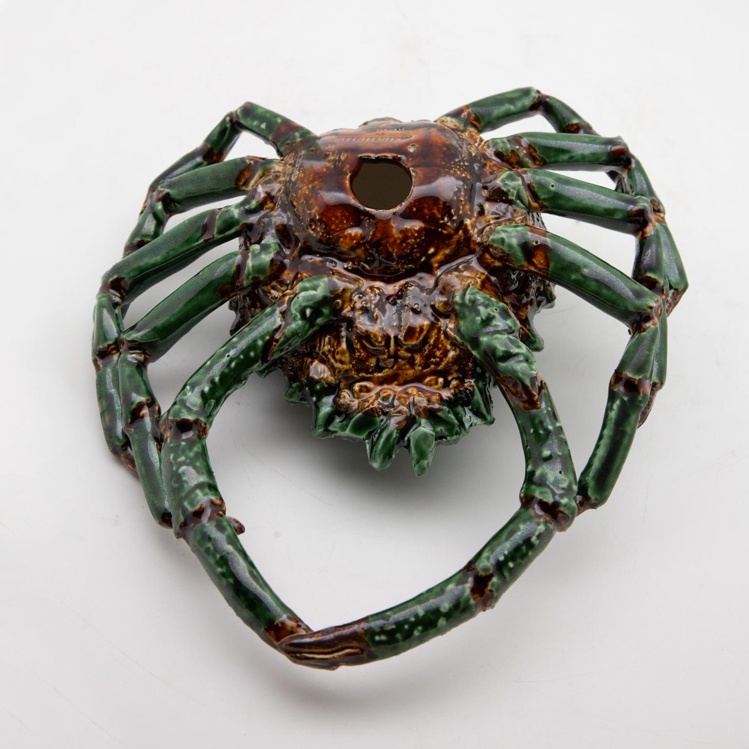 Portuguese Handmade Pallissy or Majolica Green Ceramic Spider Crab In New Condition In New York, NY