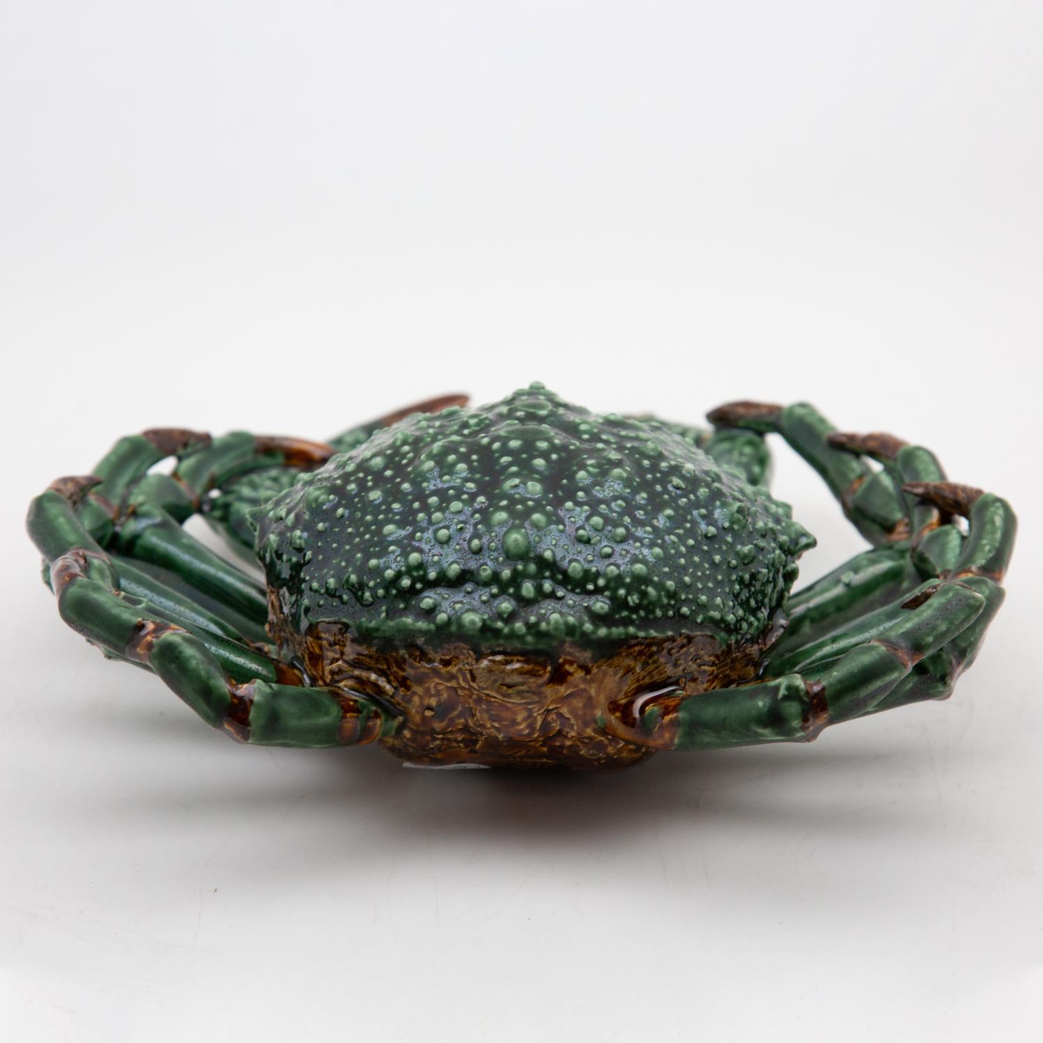 Portuguese Handmade Pallissy or Majolica Green Ceramic Spider Crab 1