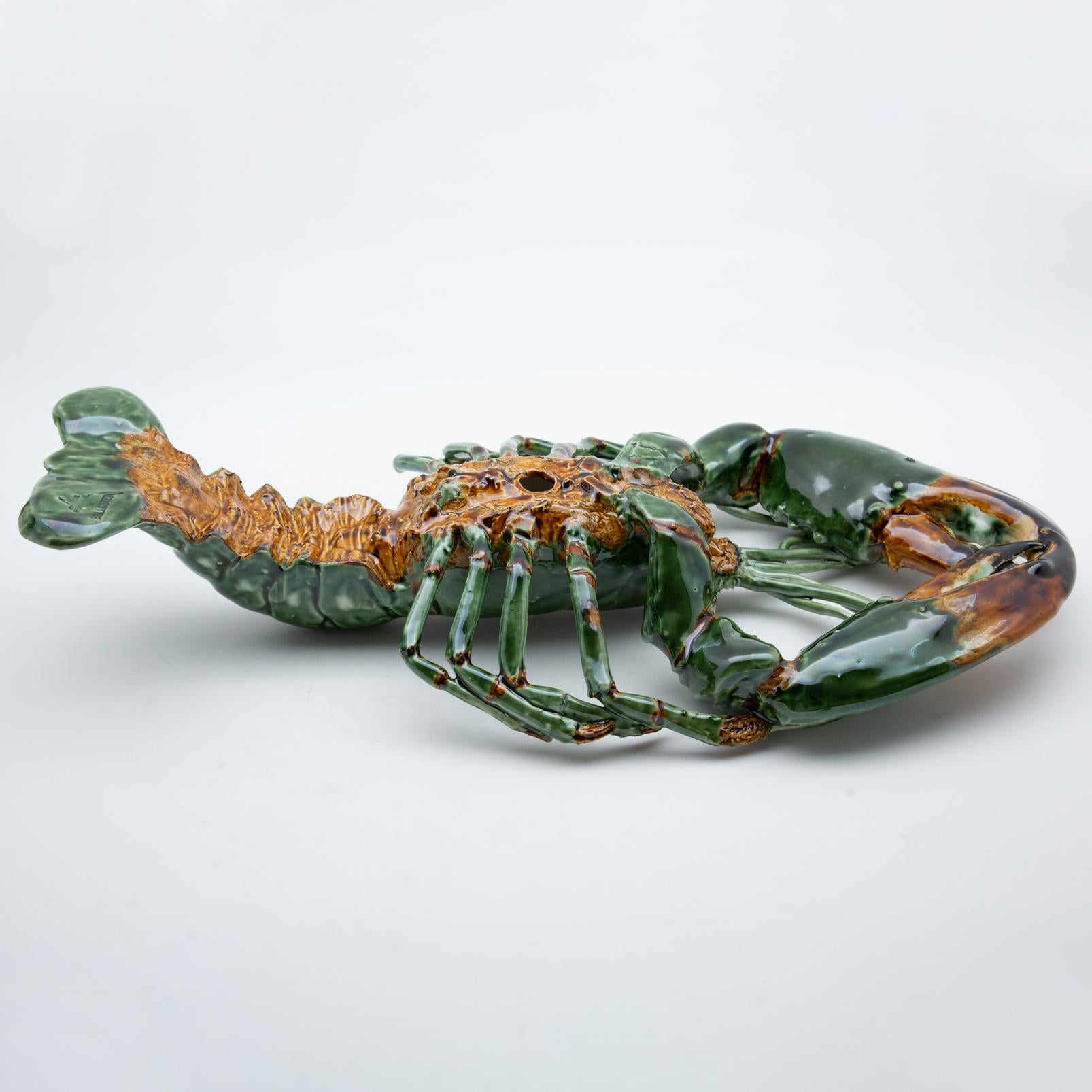 Contemporary Portuguese Handmade Pallissy or Majollica Large Green Ceramic Crab