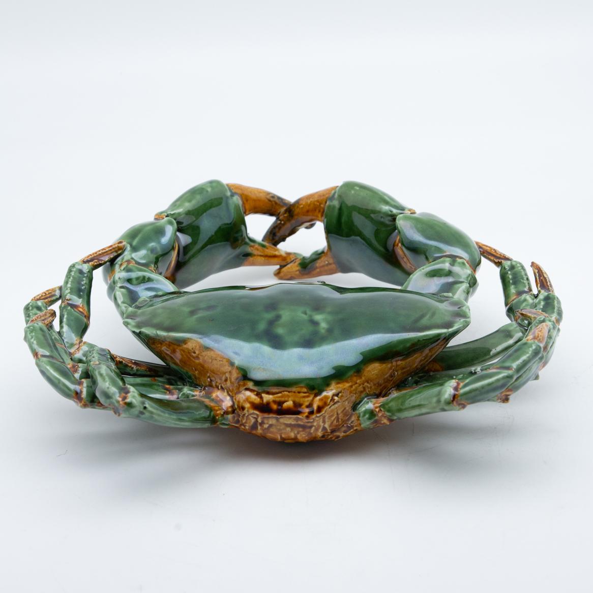 Portuguese Handmade Pallissy or Majollica Large Green Ceramic Crab 1