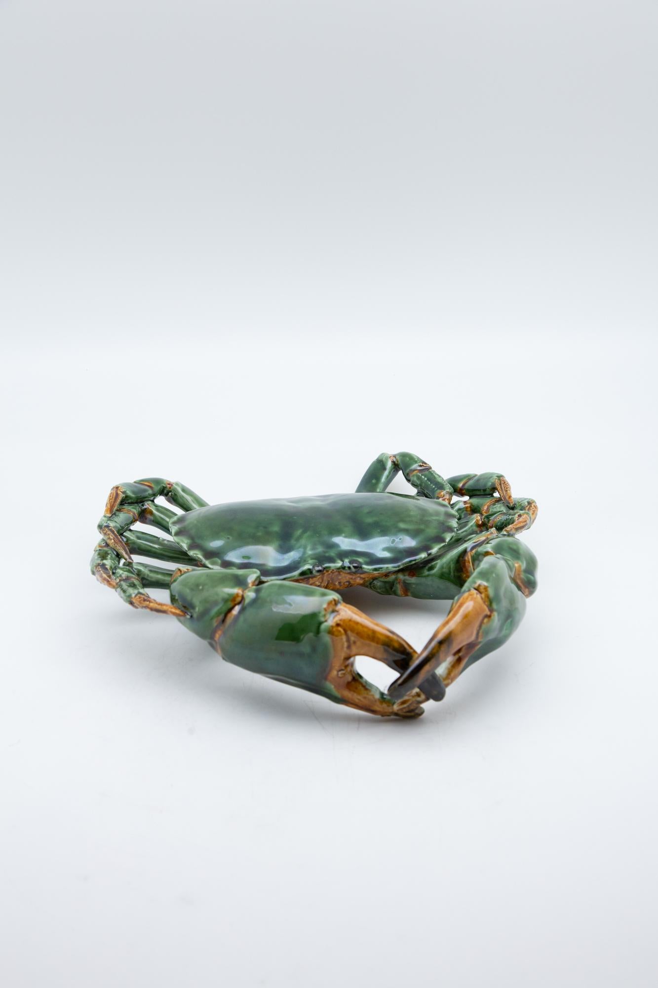 Portuguese Handmade Pallissy or Majollica Large Green Ceramic Crab 2