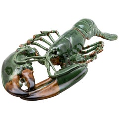 Portuguese Handmade Pallissy or Majollica Large Green Ceramic Crab